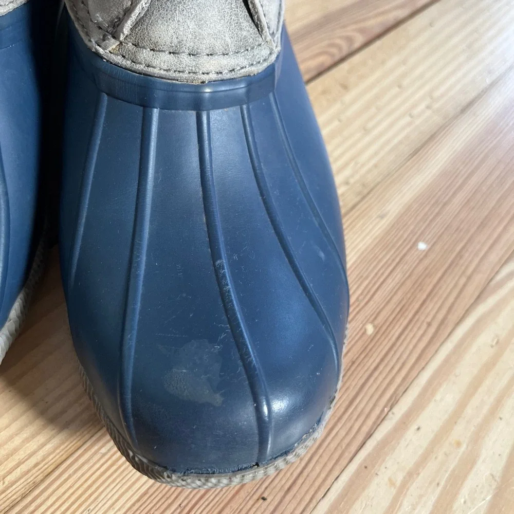 Sperry Womens Duck Boots Navy Rubber Leather Lace Up Waterproof Top‎ Sider Rain